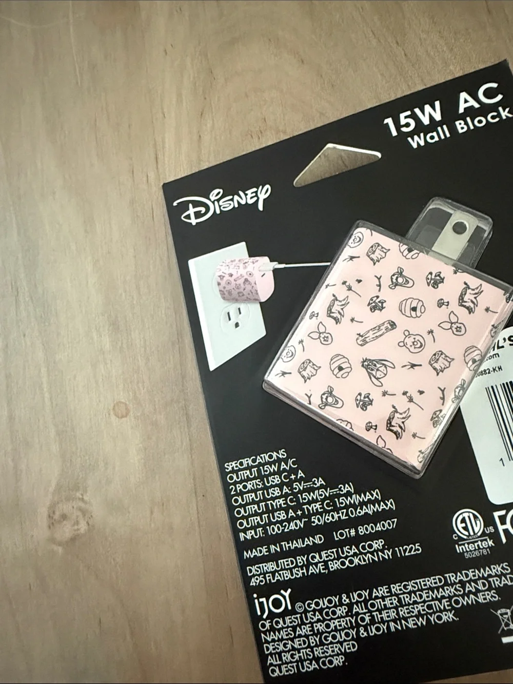 Disney Pink USB-C 15W Wall Charger with Character Icons